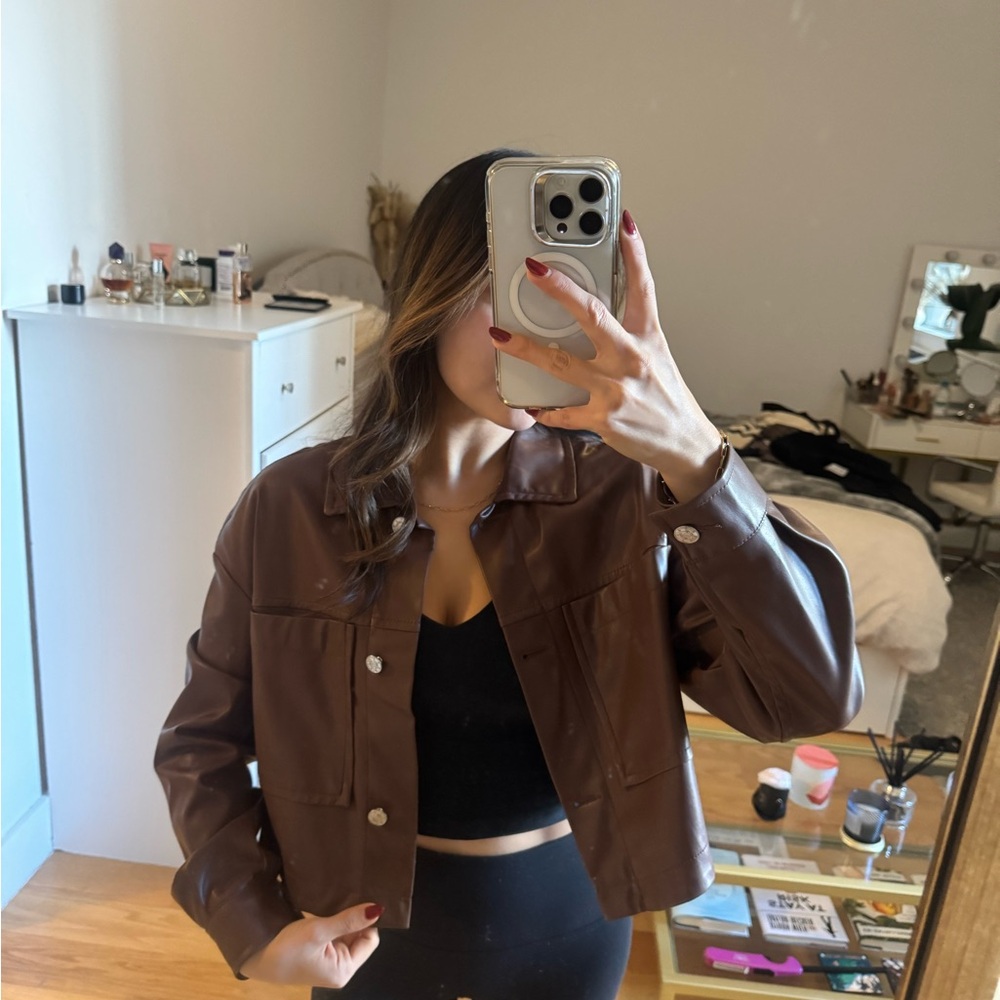 Bershka Dark Brown Leather Jacket